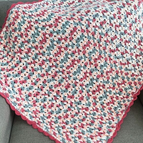 Handmade Multicolor Crochet Open Knit Granny Throw Baby Blanket Size 36”x 36” NW - Picture 2 of 4